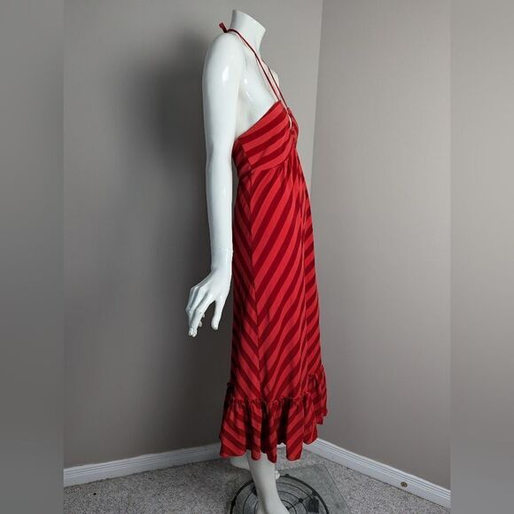 Ella Moss striped dress Red pink beach vacation halter ruffle hem Small - Picture 8 of 9